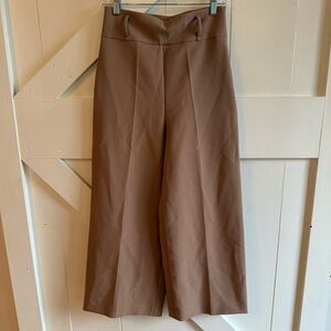 Zara High-Waisted Wide-Leg Cropped Trousers Khacki Size XS Side Zip